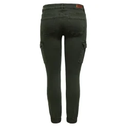 Pantalon cargo fermeture par bouton. fermeture éclair taille moyenne vert foncé en coton Anya