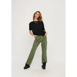Pantalon cargo taille haute vert en coton Alia