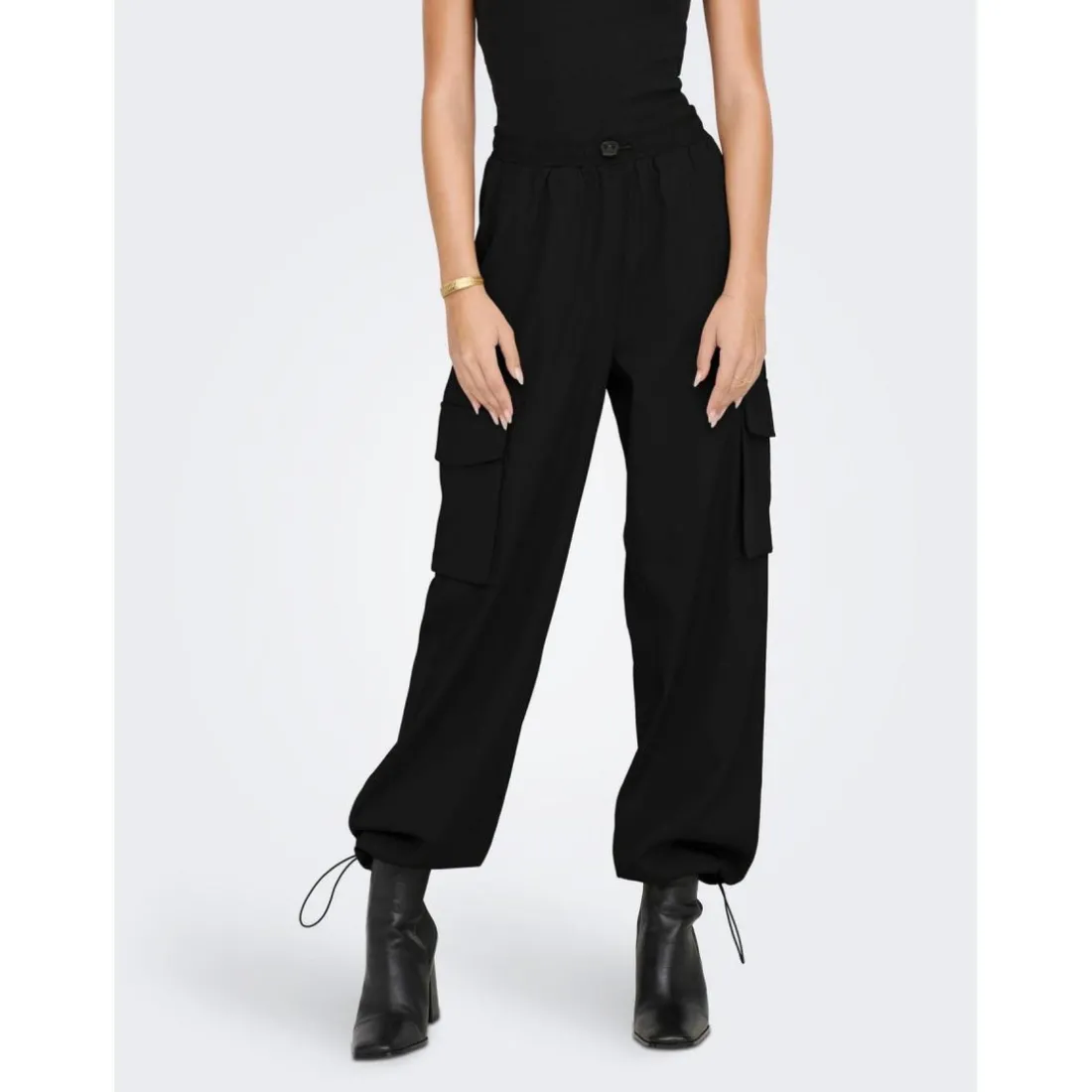 Pantalon cargo Taille élastiquée noir en coton