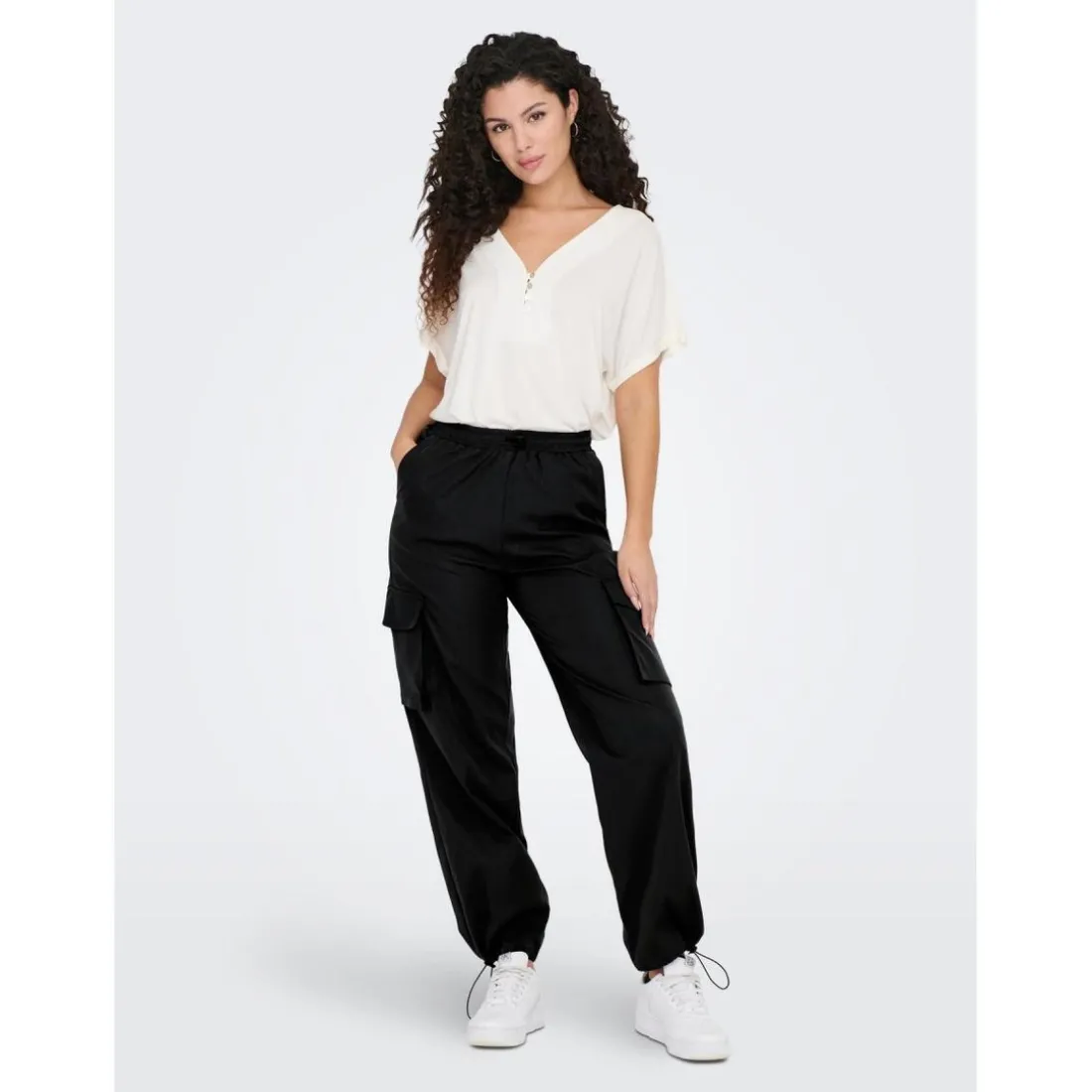 Pantalon cargo Taille élastiquée noir en coton
