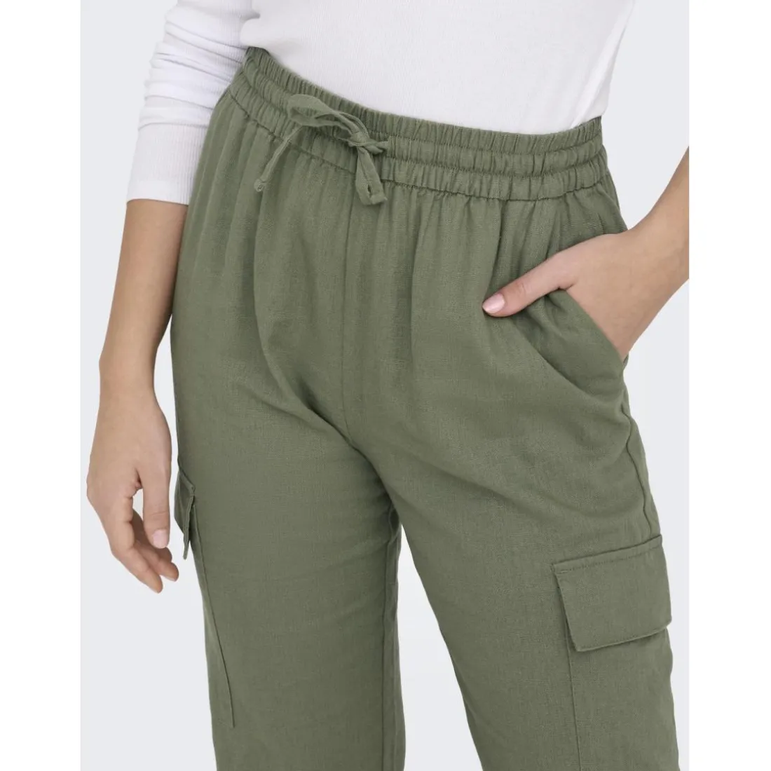 Pantalon cargo vert en lin Nea