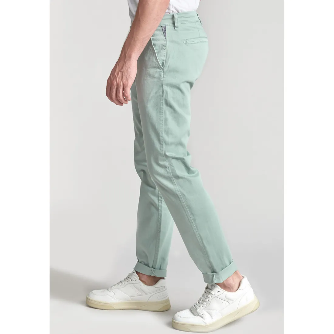 Pantalon chino CESAR vert d'eau en coton