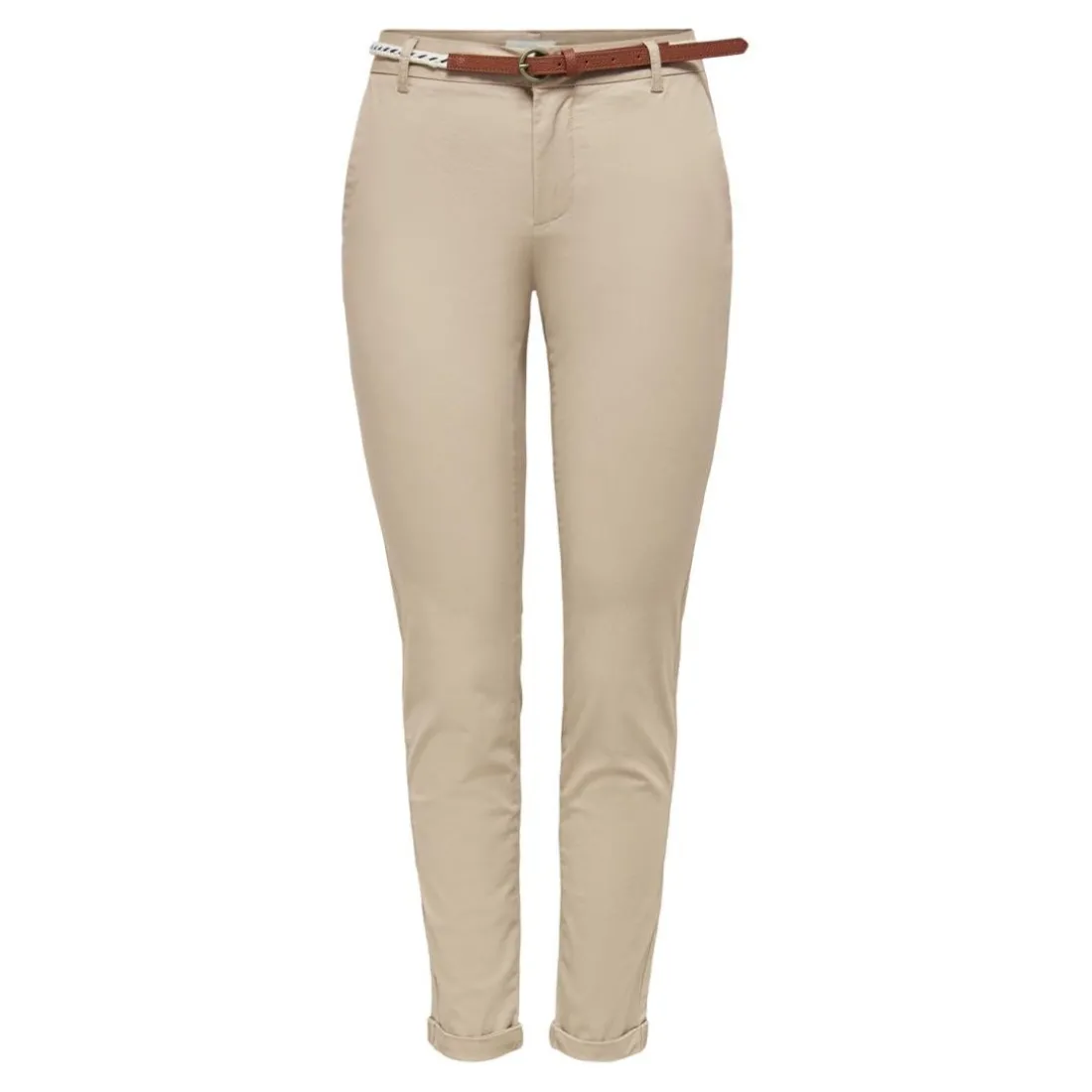Pantalon chino fermeture par ceinture taille moyenne beige en coton Ria