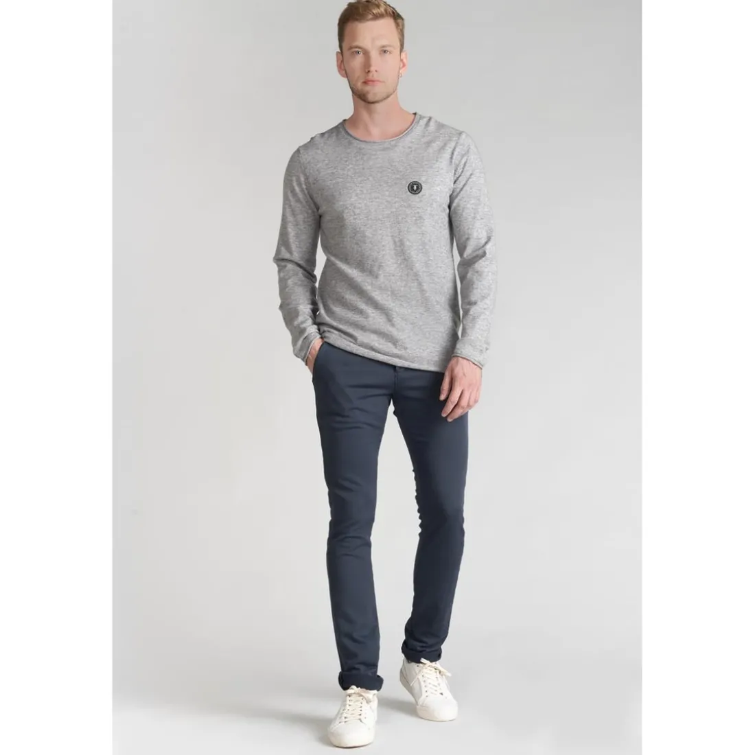 Pantalon chino Jogg Kurt marine blanc en coton