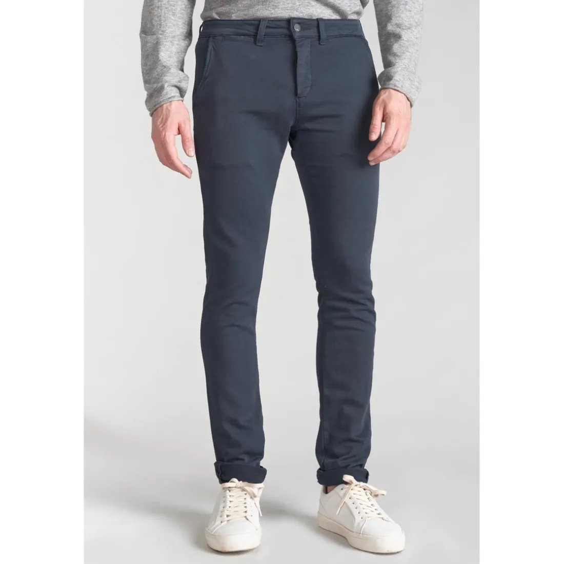 Pantalon chino Jogg Kurt marine blanc en coton