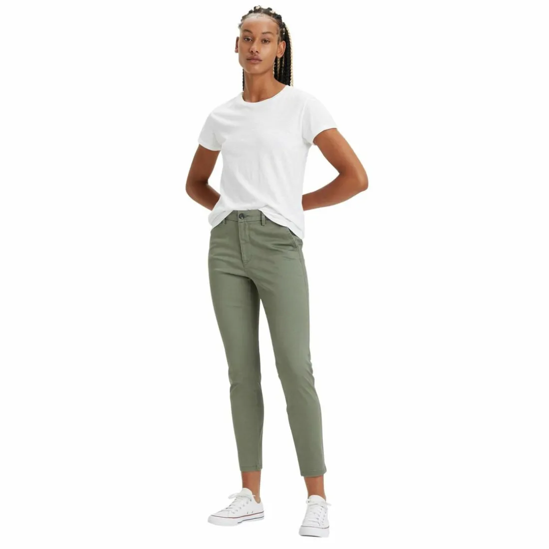 Pantalon chino skinny vert en coton