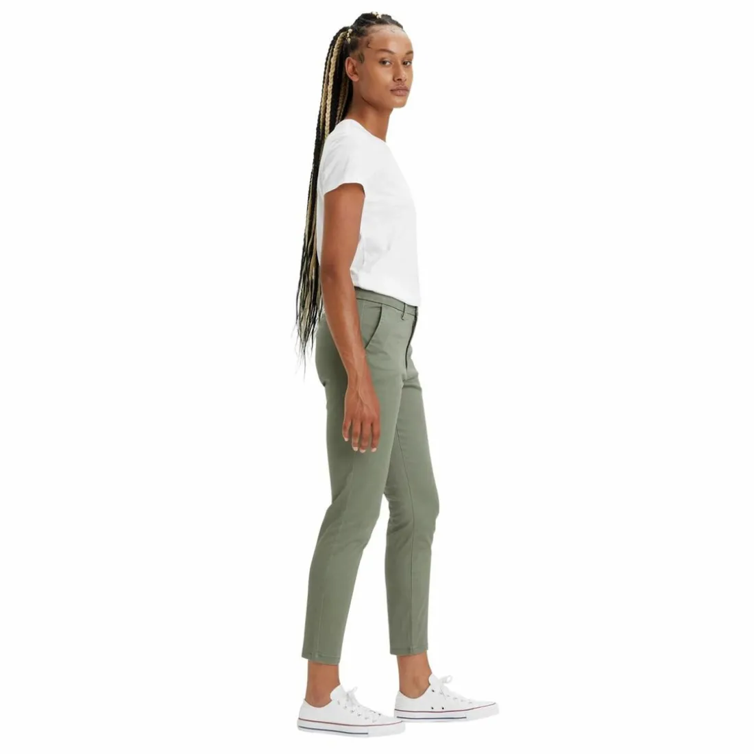 Pantalon chino skinny vert en coton