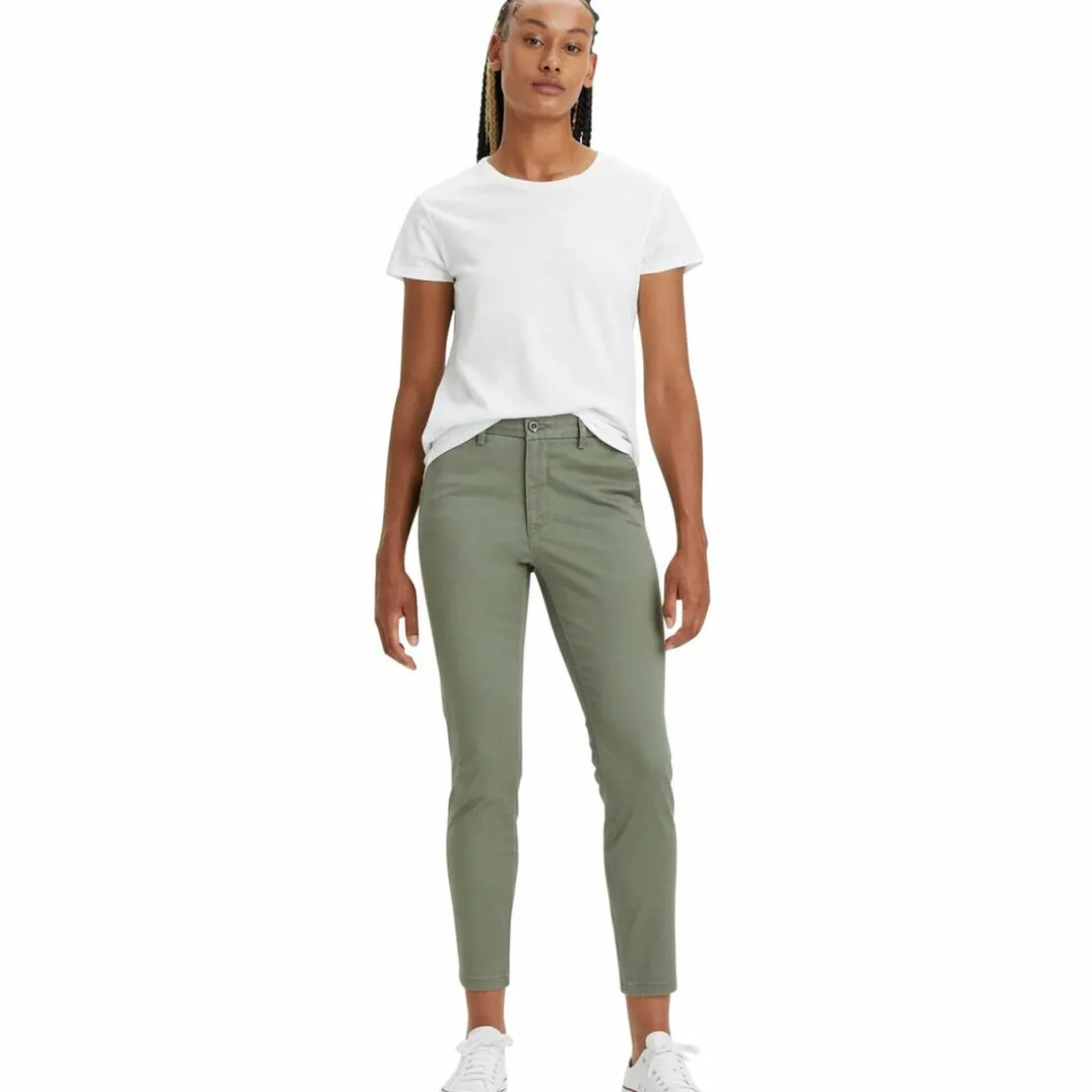 Pantalon chino skinny vert en coton