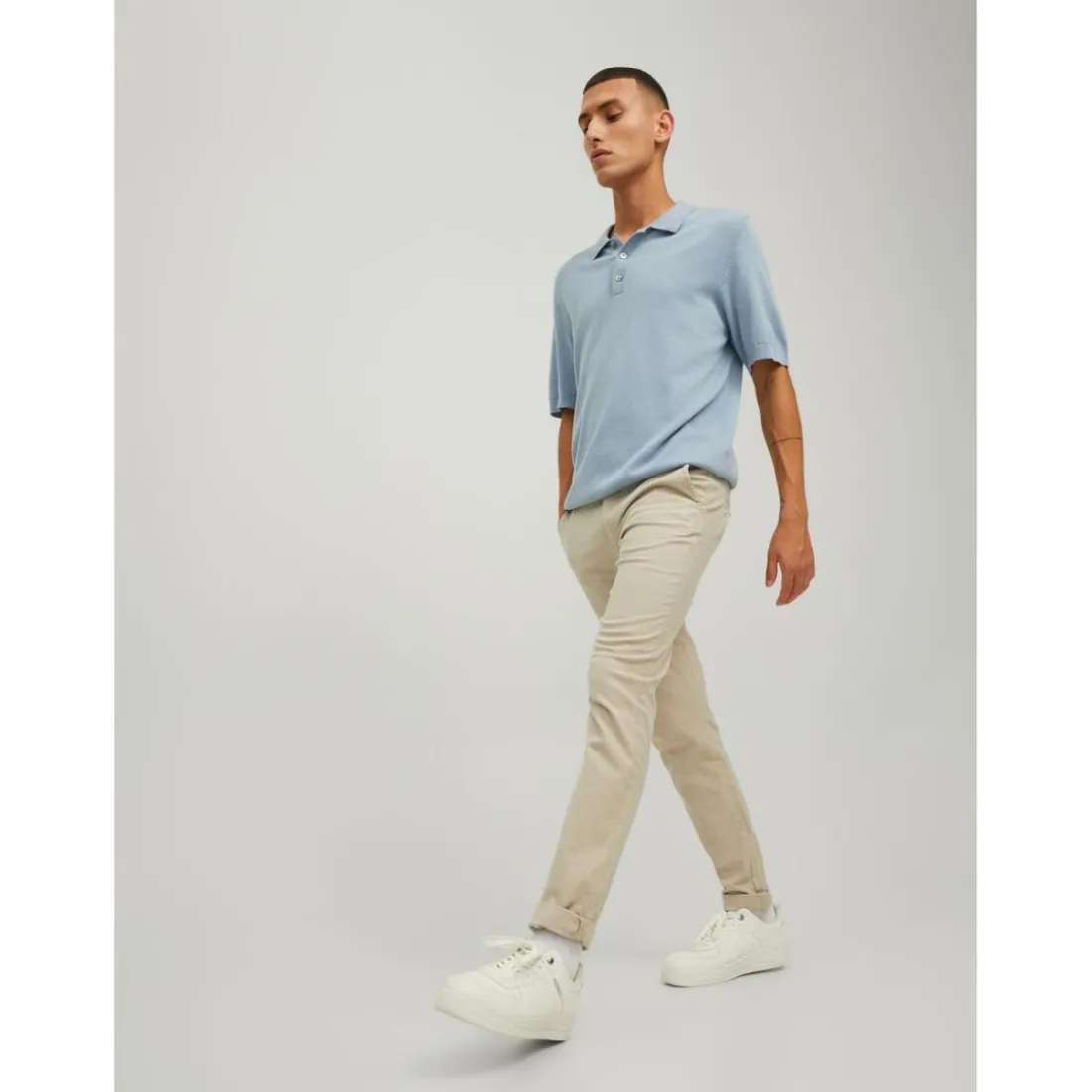 Pantalon chino Slim Fit Gris beige en coton Quinn