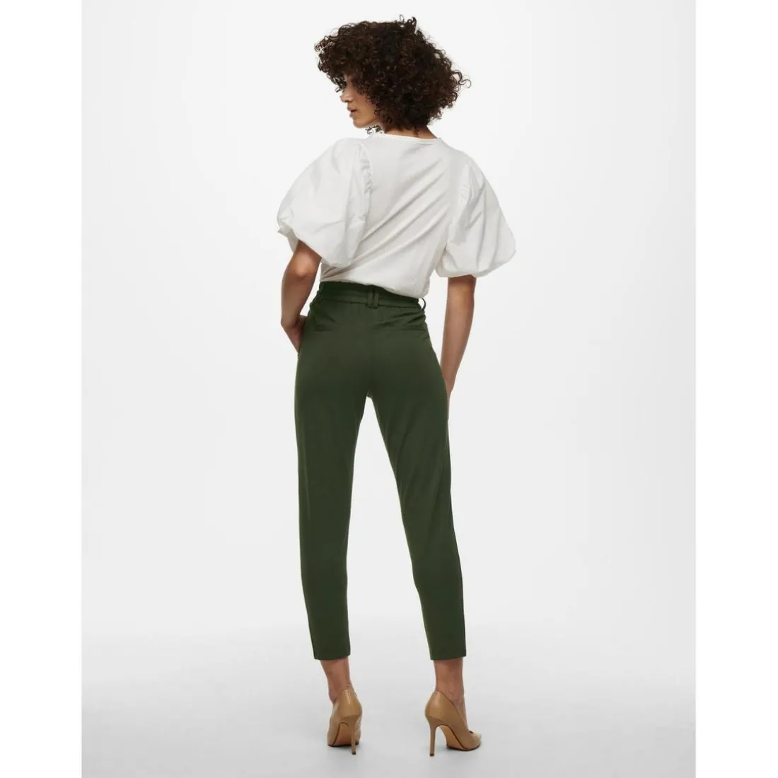 Pantalon Cordon d'attache vert en viscose Rose