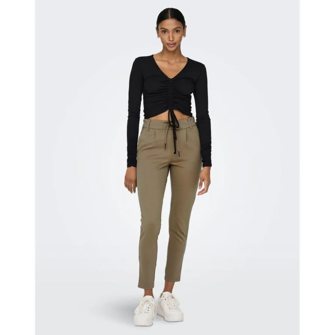 Pantalon Cordon d'attache vert en viscose Xena