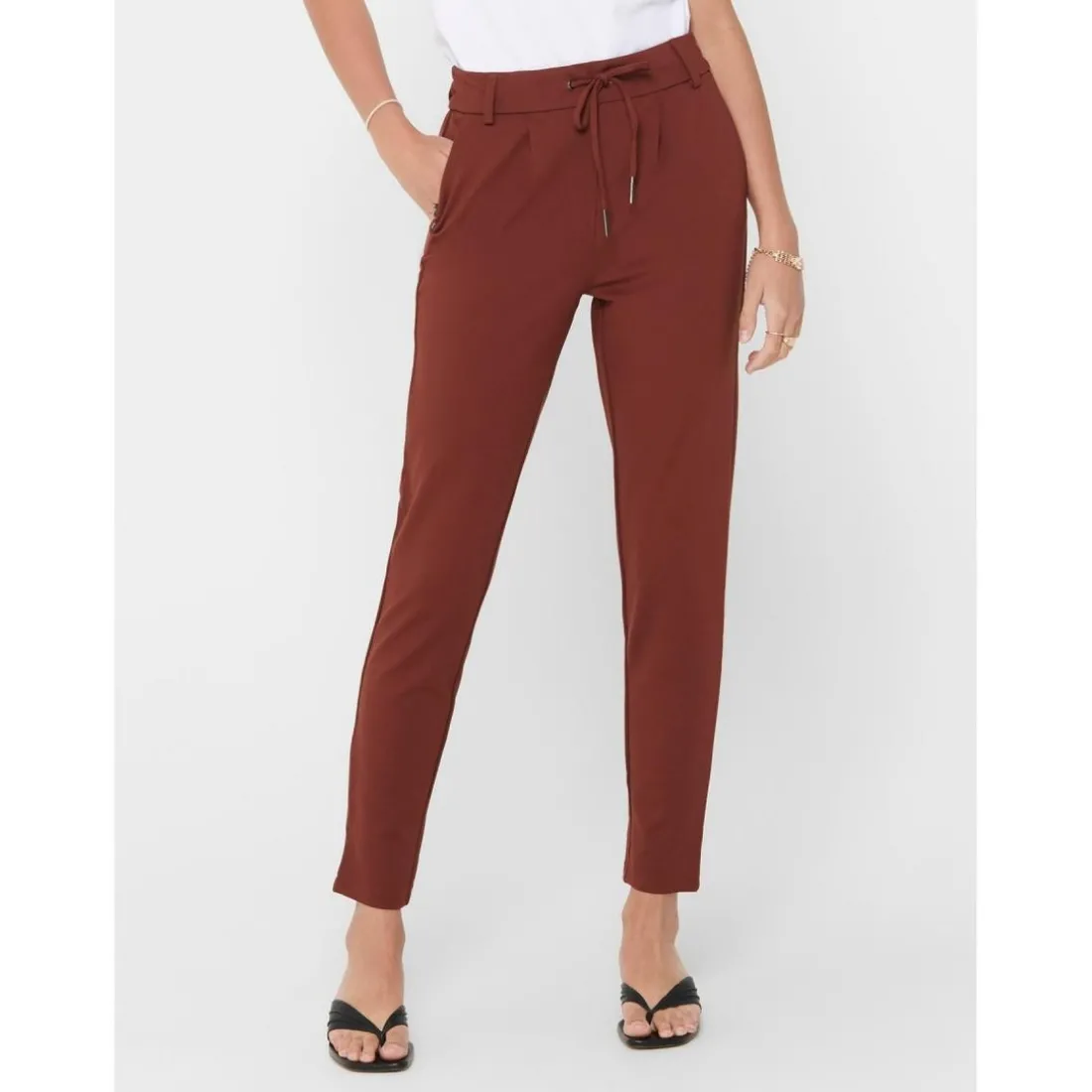 Pantalon Cordon d'attache rouge en viscose Lia
