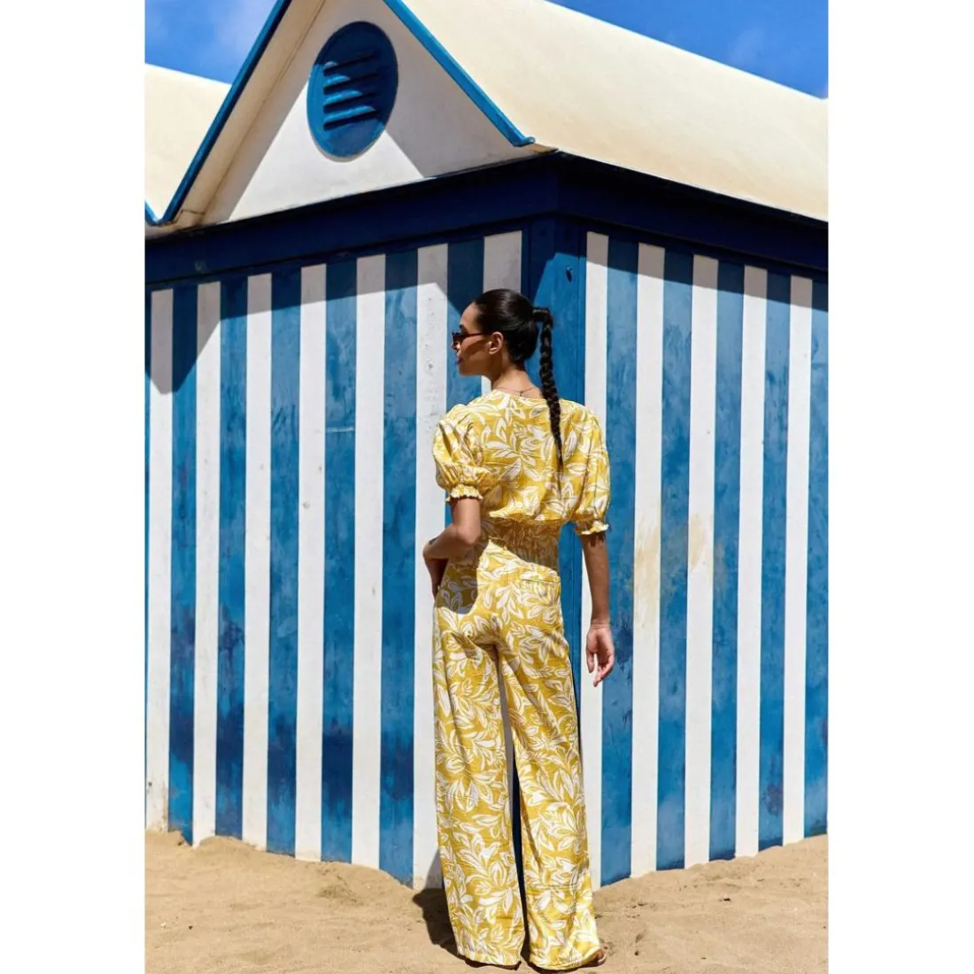 Pantalon décontracté PAMEA jaune bicolore en viscose