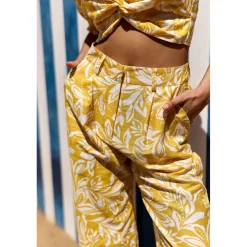 Pantalon décontracté PAMEA jaune bicolore en viscose