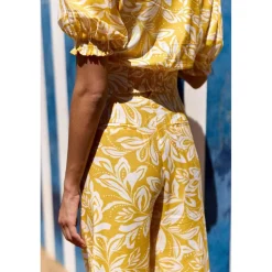 Pantalon décontracté PAMEA jaune bicolore en viscose