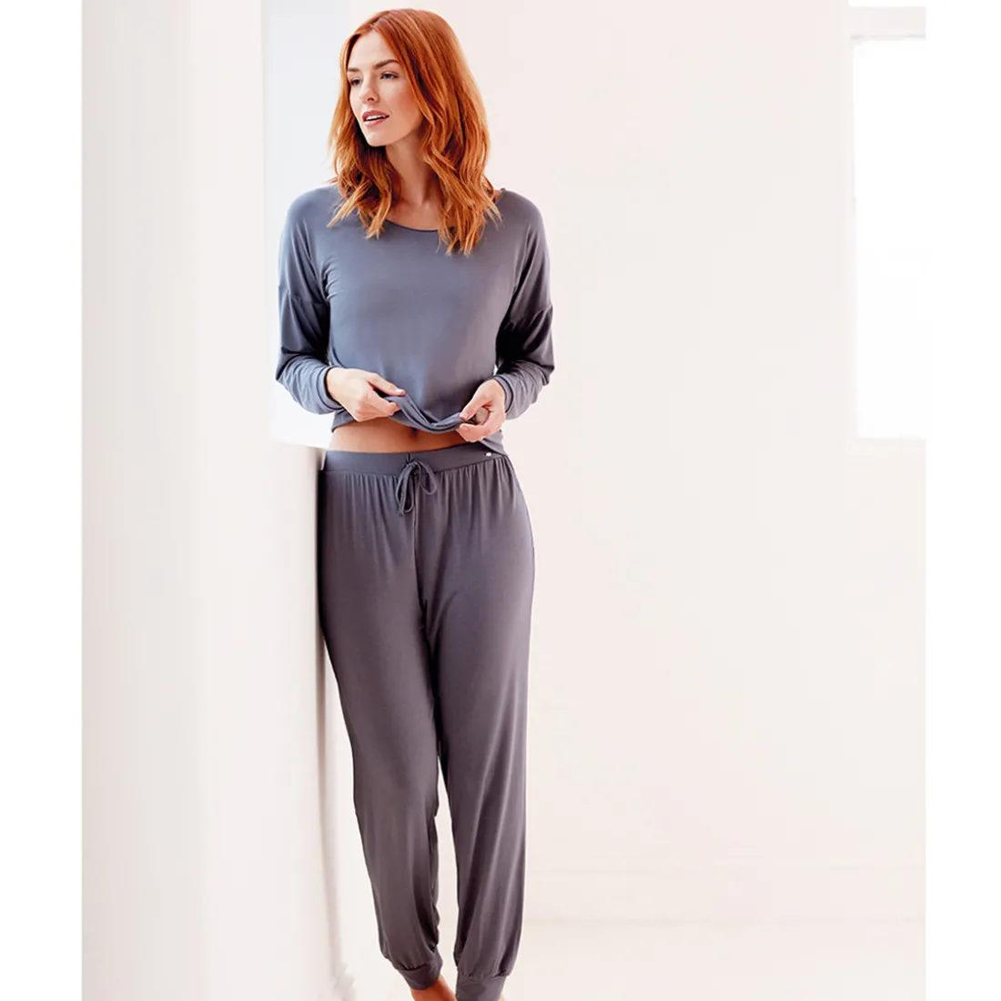 Pantalon de détente gris en coton