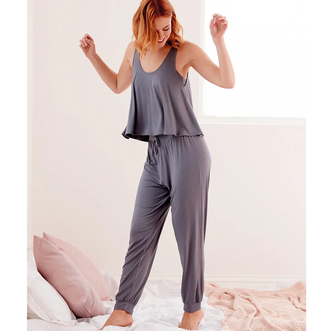Pantalon de détente gris en coton