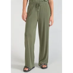 Pantalon droit JUDI vert en coton modal