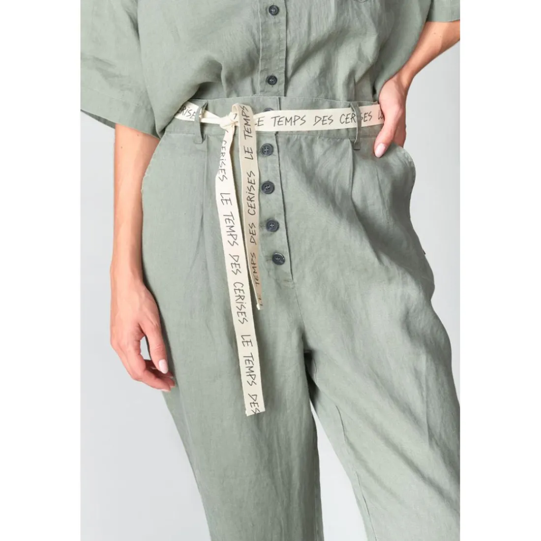 Pantalon droit RUFA kaki Clio en lin