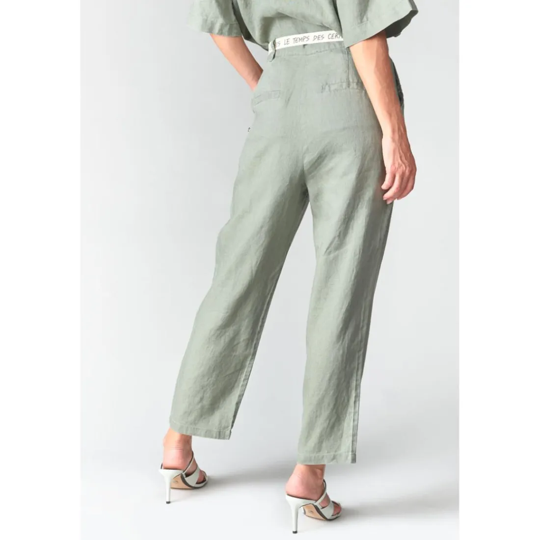 Pantalon droit RUFA kaki Clio en lin