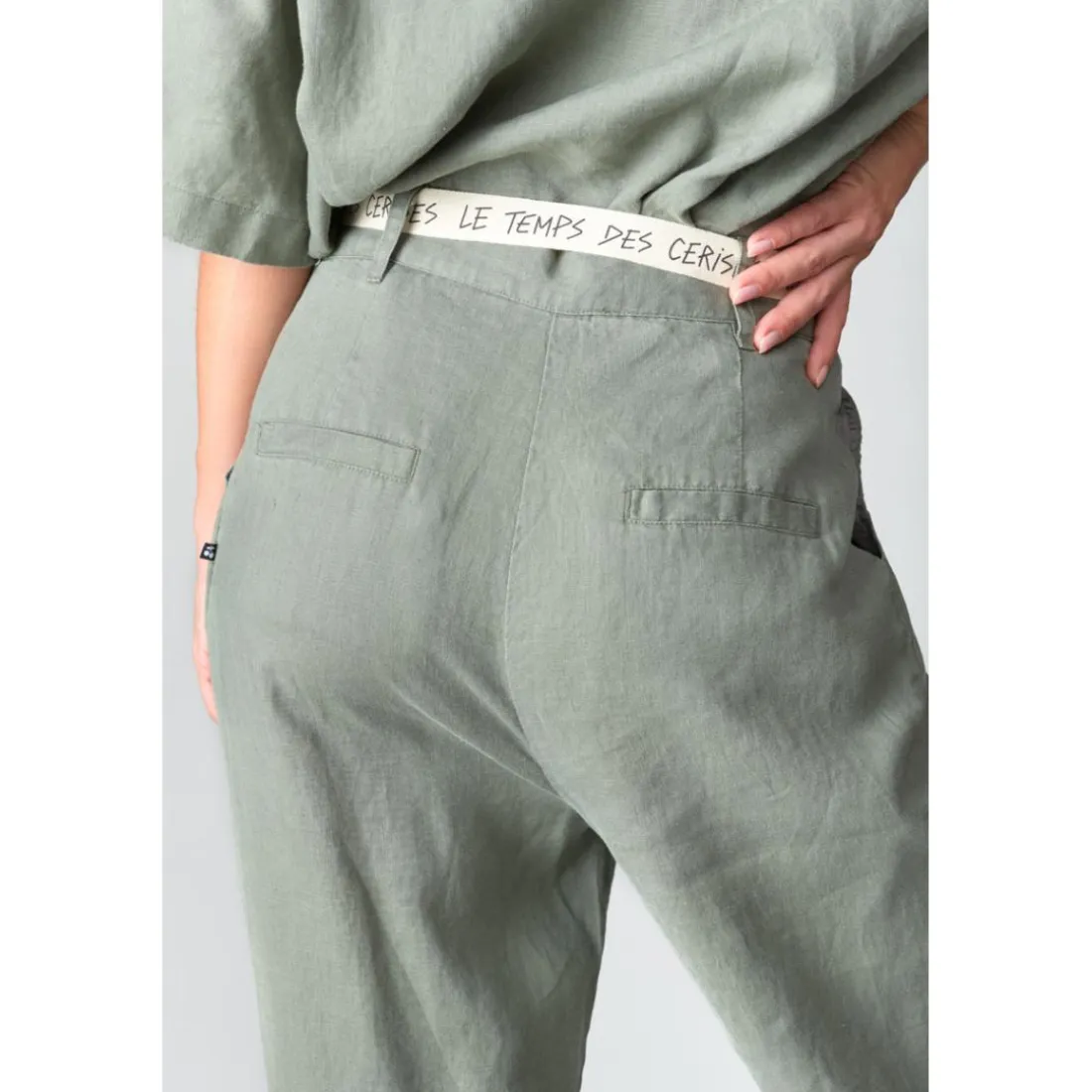 Pantalon droit RUFA kaki Clio en lin
