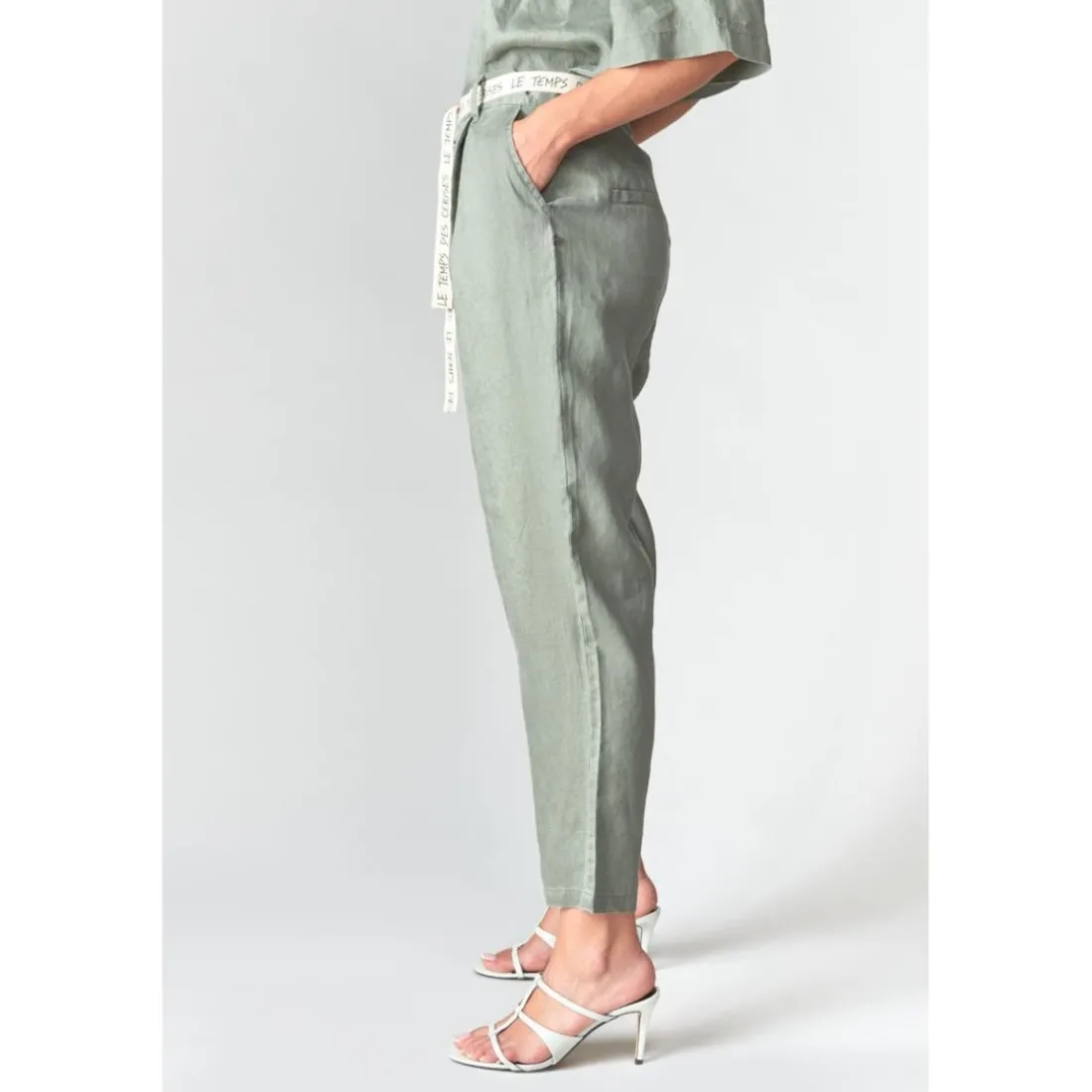 Pantalon droit RUFA kaki Clio en lin