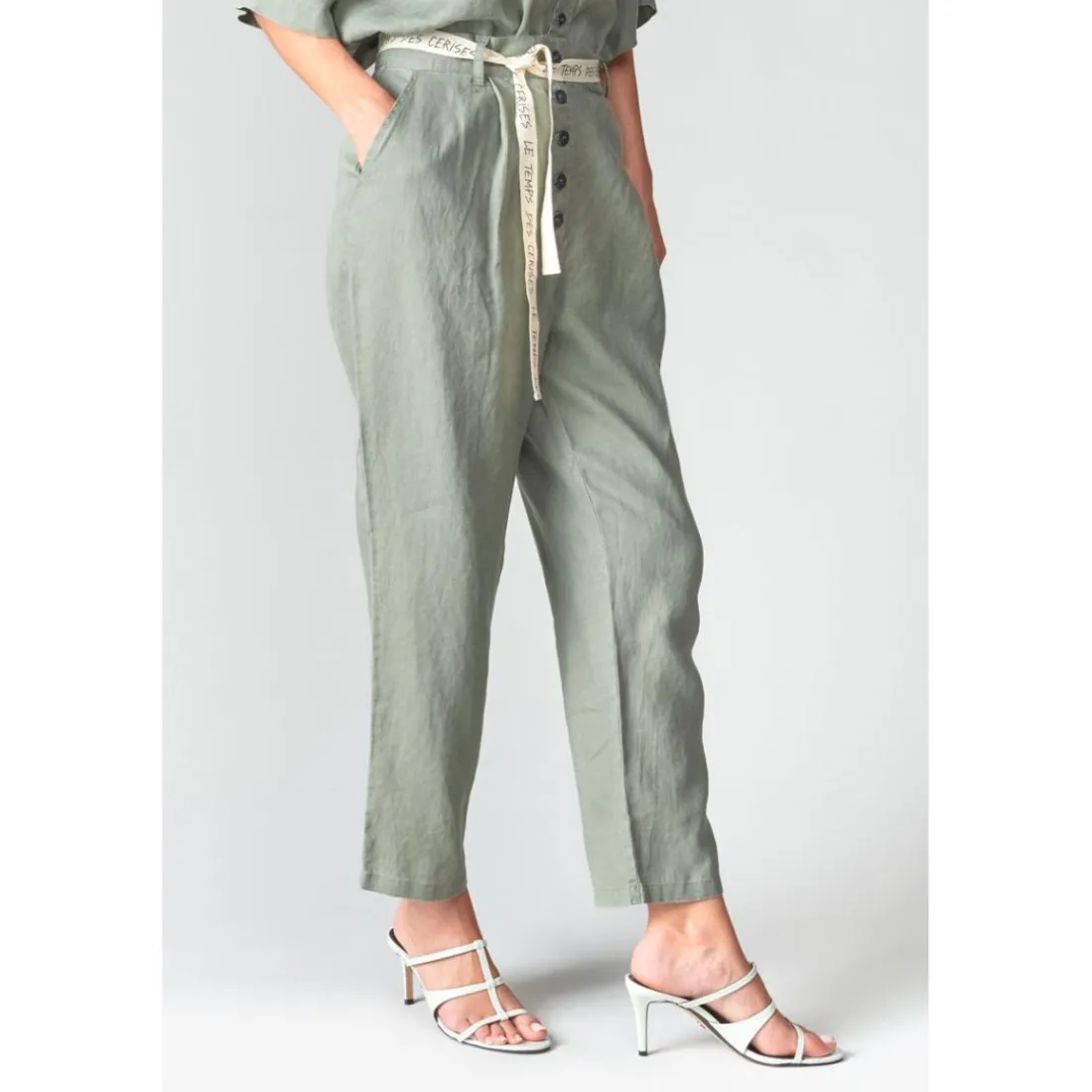 Pantalon droit RUFA kaki Clio en lin