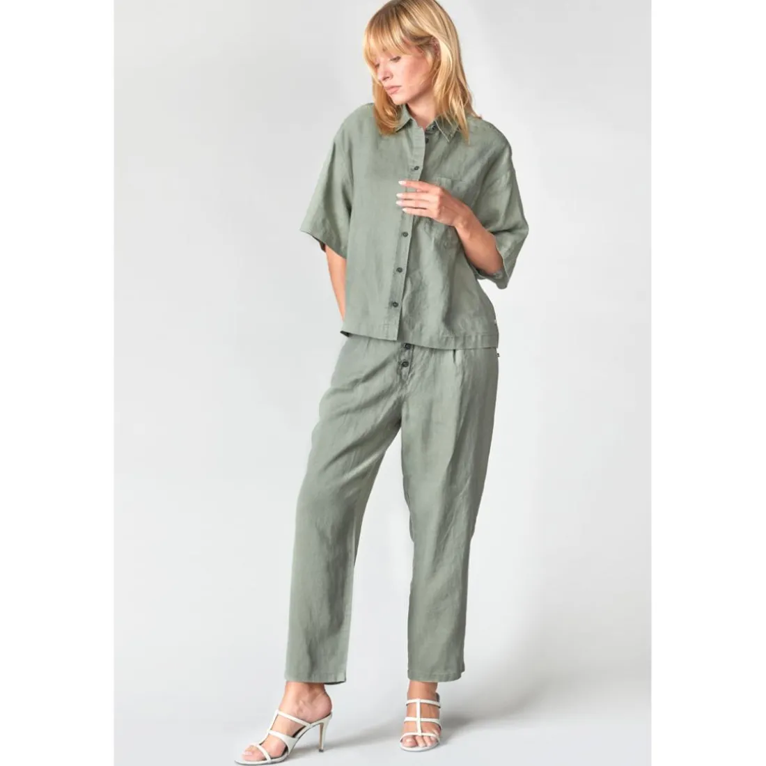 Pantalon droit RUFA kaki Clio en lin