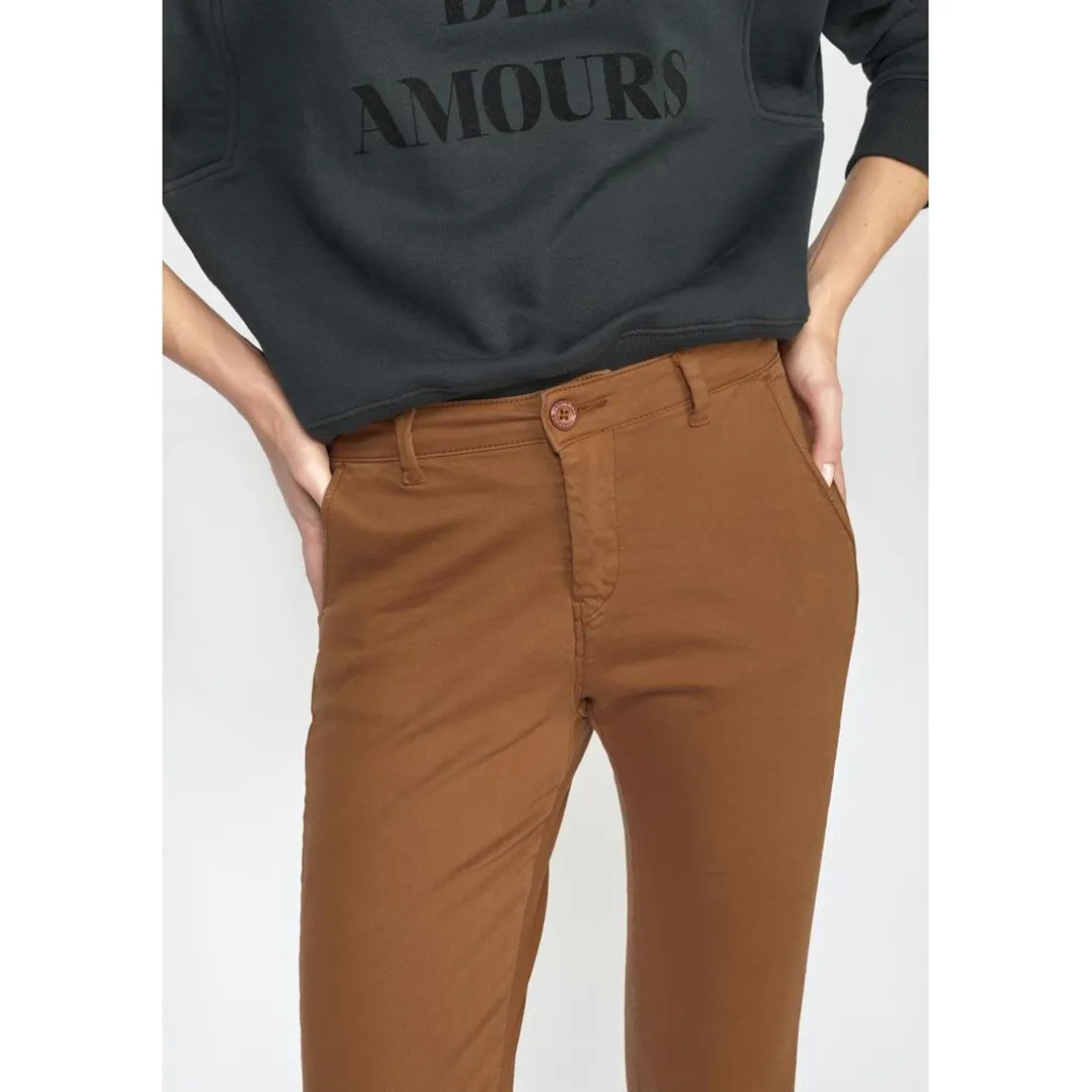 Pantalon dyli caramel marron en coton