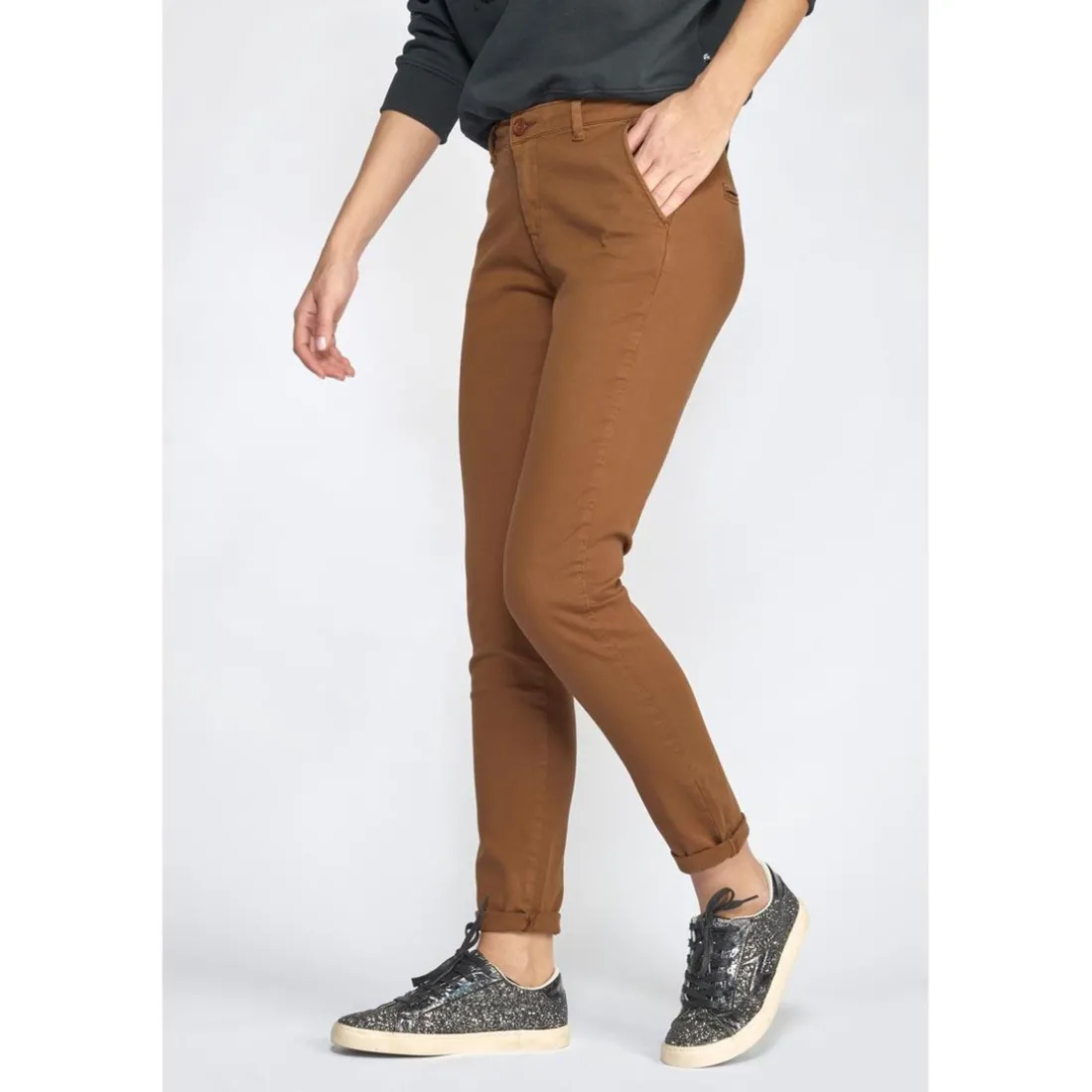 Pantalon dyli caramel marron en coton