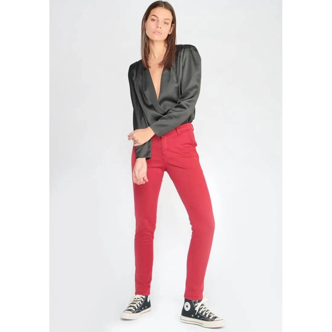 Pantalon dyli rouge framboise en coton