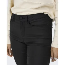 Pantalon en cuir synthétique braguette à boutons taille moyenne noir Isla