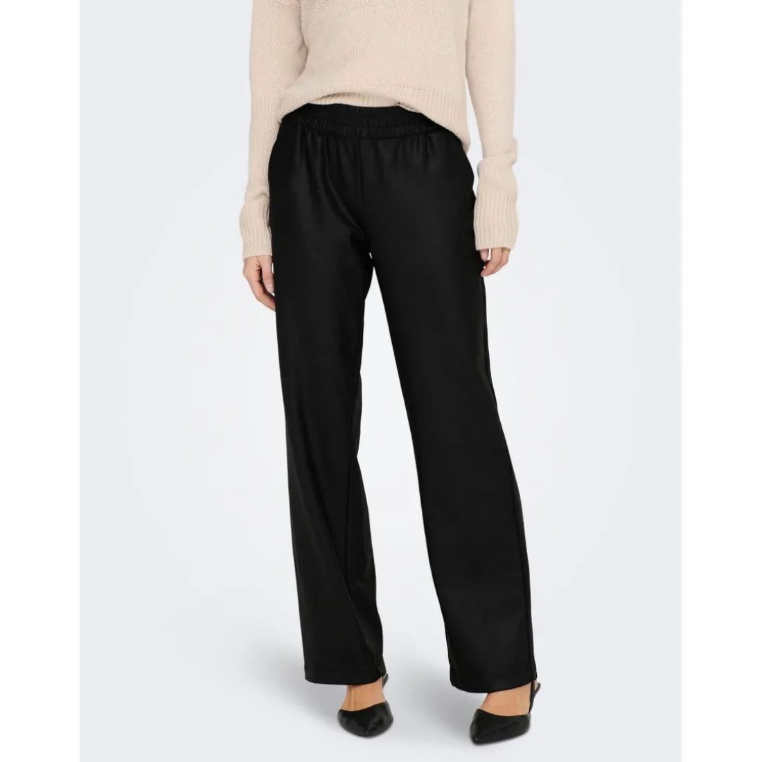 Pantalon en simili-cuir Ceinture élastiquée noir