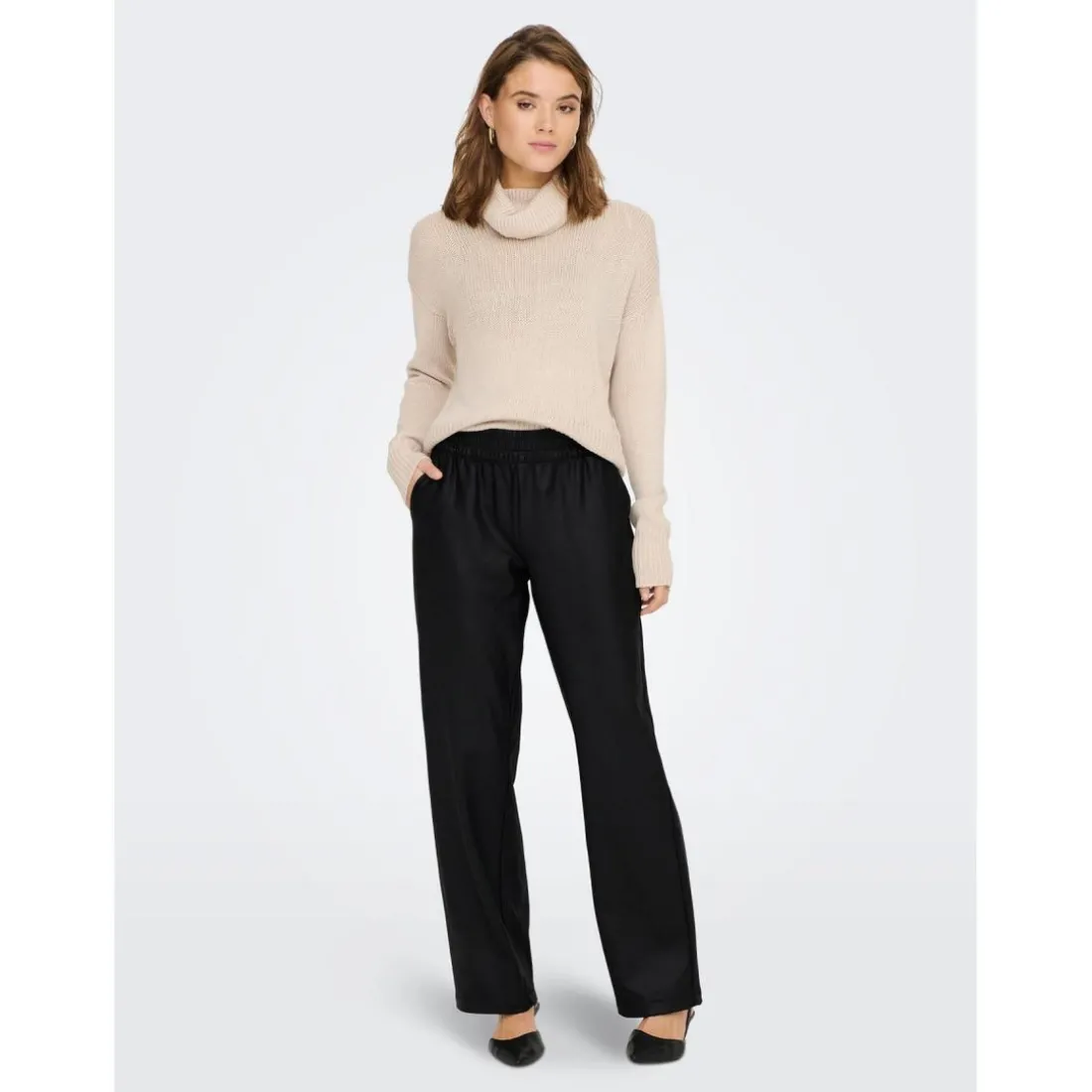 Pantalon en simili-cuir Ceinture élastiquée noir