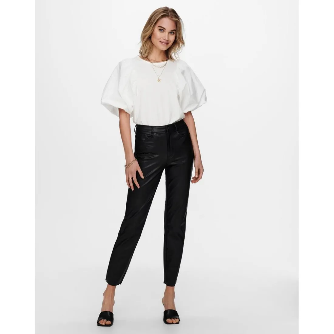 Pantalon en simili-cuir noir Gia