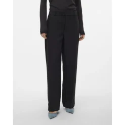 Pantalon fermeture à crochets et à œillets avec fermeture éclair taille moyenne noir Léa