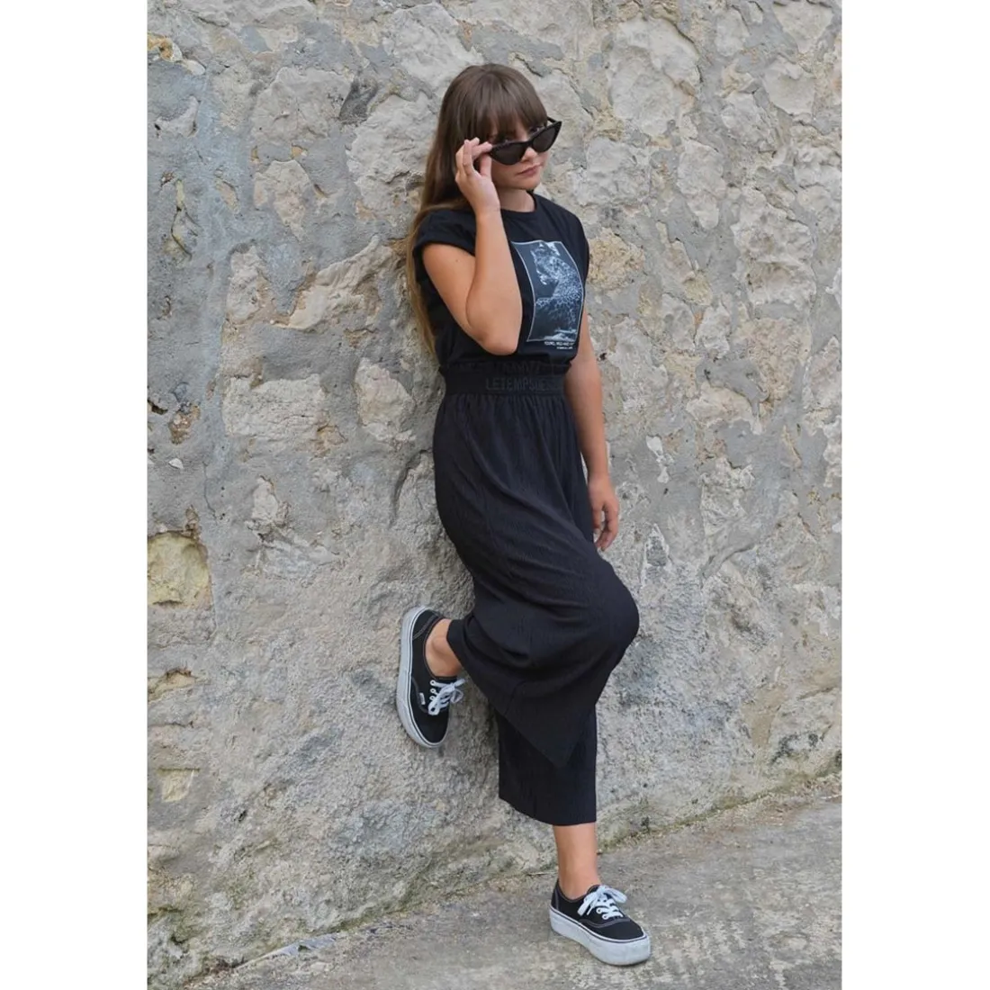 Pantalon fille, loose, large SARAGI noir