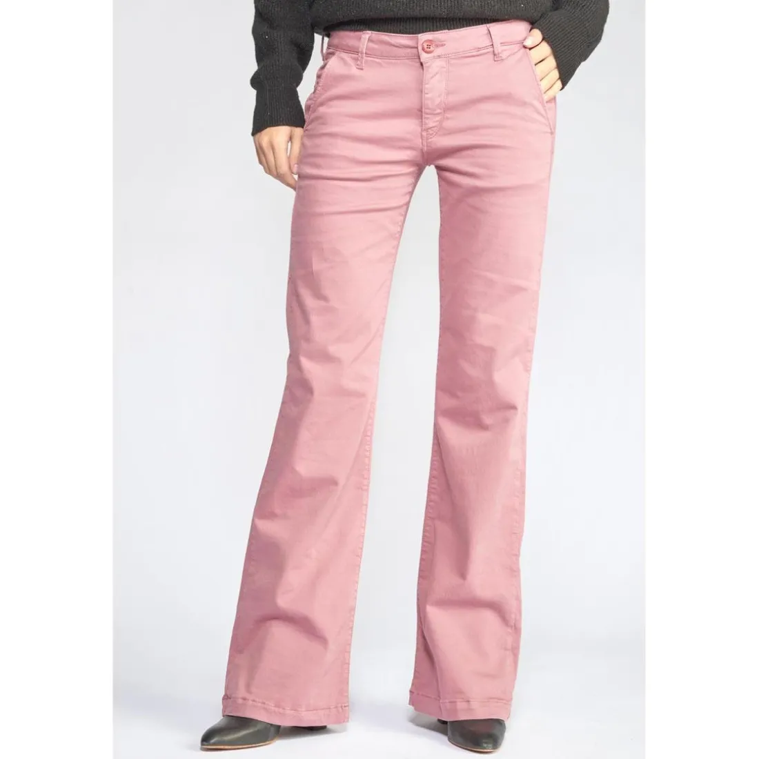 Pantalon Flare Joelle rose poudré en coton
