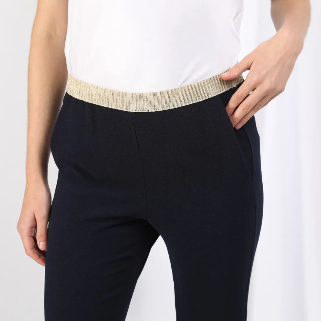 Pantalon fluide marine élastique doré Charly