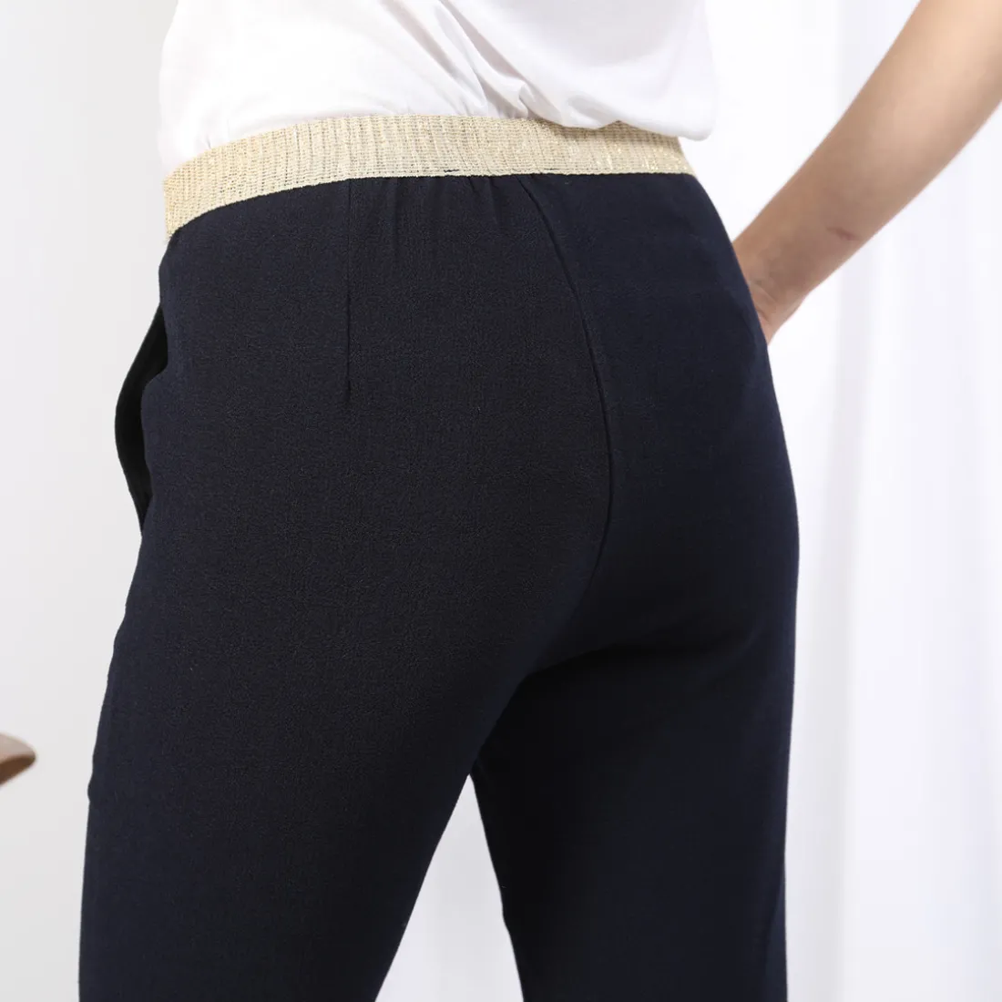 Pantalon fluide marine élastique doré Charly