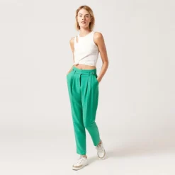 Pantalon fluide taille haute vert