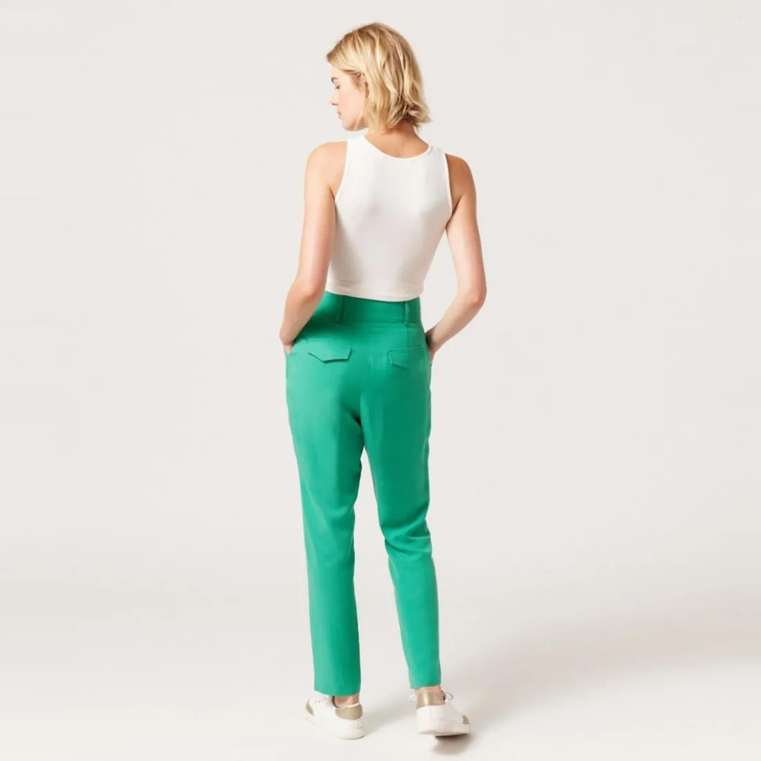 Pantalon fluide taille haute vert