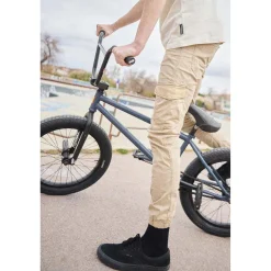 Pantalon garçon, Patos tapered arqué beige blanc en coton