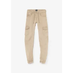 Pantalon garçon, Patos tapered arqué beige blanc en coton