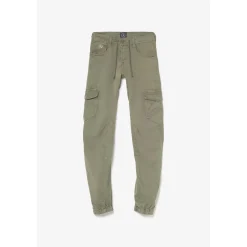 Pantalon garçon, Patos tapered arqué kaki vert en coton