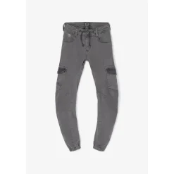 Pantalon garçon, Tobati tapered arqué anthracite gris en coton