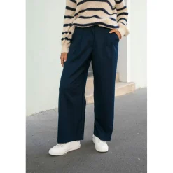 Pantalon Large MIRAZIO bleu marine en coton