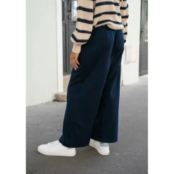 Pantalon Large MIRAZIO bleu marine en coton