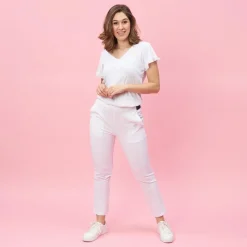Pantalon élastique coupe 5 poches femme - ÉCRU blanc
