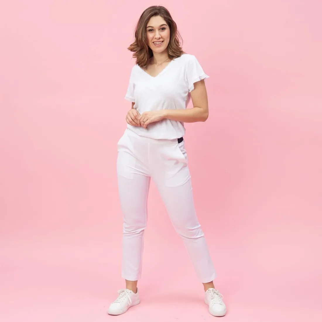 Pantalon élastique coupe 5 poches femme - ÉCRU blanc